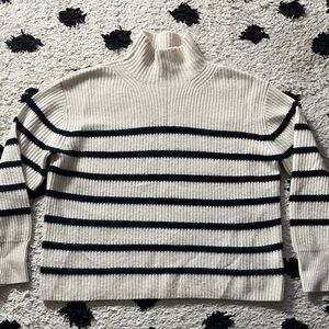 Nordstrom Cashmere Medium Black and Cream Striped Turtleneck Sweater